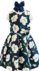 Navy White Floral Sleeveless Dress Set