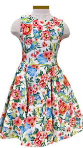 Orange Green Floral Print Dress Set