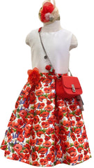 White Red Poppy Print Dress Set