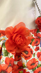 White Red Poppy Print Dress Set