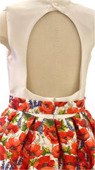 White Red Poppy Print Dress Set