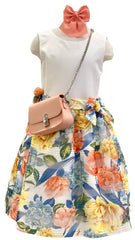 Peach Blue Floral Dress Set