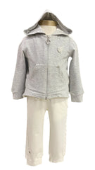 Gray  White Pearl Heart Top and Trouser Set