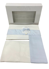 White Blue Bear and Bow 3 Piece Linen Sheets 120x170