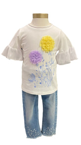 Yellow and Purple Flowers Top and Trouser Set