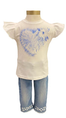 Blue and White Heart and Flowers Top and Trouser Set