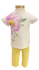 Floral Pink and Yellow Sequins Top and Leggings Set
