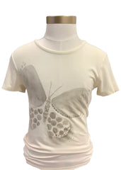 Beige Butterfly with Micro Crystals Short Sleeve T-Shirt