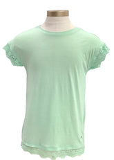 Green Lace Hems and Cuffs Short Sleeve T-Shirt