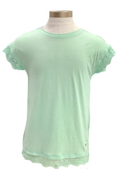 Green Lace Hems and Cuffs Short Sleeve T-Shirt