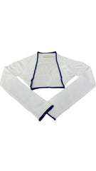 White Navy Blue Fannette Knitted Cropped Cardigan