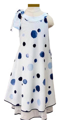 Blue Spots Tie Collar Dress