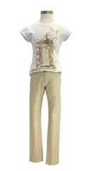 White Gold Coco Cola Print Top and Trouser Set