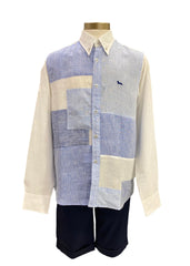 Navy Blue White Blue Line Patchwork Top and Shorts Set