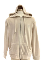 Beige Velour Puppy Print Hoodie Jacket