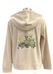 Beige Velour Puppy Print Hoodie Jacket