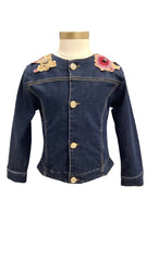 Navy Blue Embroidered Flower with Gems Jacket