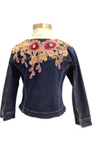 Navy Blue Embroidered Flower with Gems Jacket