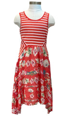 Sleeveless Concave Stripe Hanky Hem Dress