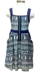Sleeveless Denim Trim Zip Detail Dress