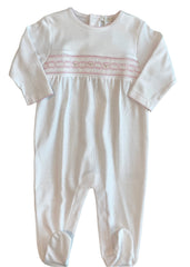 White Pink Flower Smocking Footie