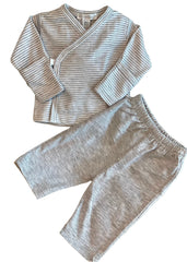 Gray Stripe Overlap Closure Pants Set