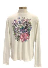 White Green Black Pink Purple White Long Sleeve with Leopard T-Shirt
