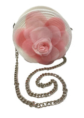 Cream Pink Oversize Flower Applique Round Handbag