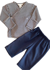 Navy Blue Stripe Overlap Closure Pants Set