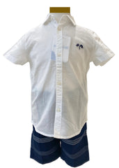 White Button Shirt with Stripe Bermuda Set