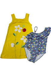 Yellow Sunflower Check Swimsuit Set