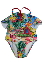 Flamingo Hawaiian Print Swimsuit Set