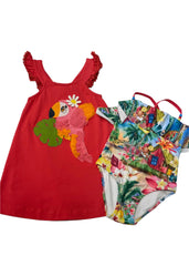 Flamingo Hawaiian Print Swimsuit Set