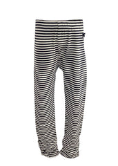 Navy Blue White Striped Calf Length Leggings