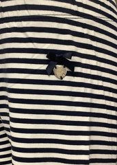 Navy Blue White Striped Calf Length Leggings