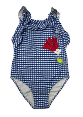 Checkered Floral Applique Swimsuit