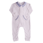 White Blue Checkered Collar with Front Pocket Babygrow 1