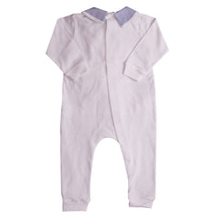 White Blue Checkered Collar with Front Pocket Babygrow 3