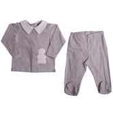 Gray White Top and Footie with White Bear Patch Babygrow 1