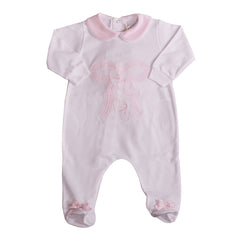 White Pink Big pink bow with floating hearts Babygrow 1