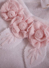 White Pink Floral Embroidery Knitted Blouse 2