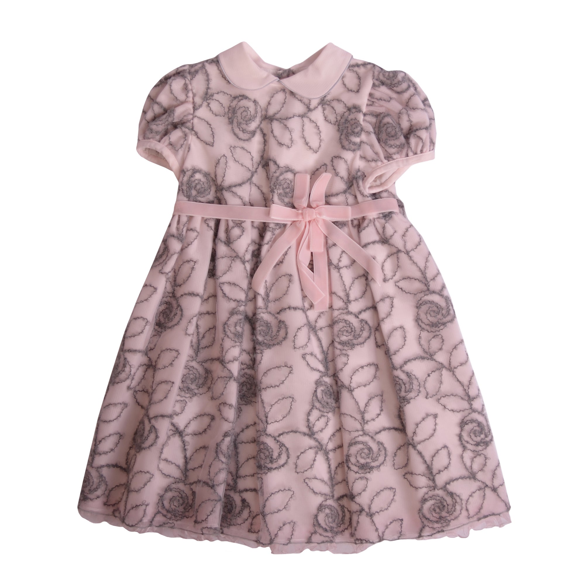 Pink All Over Embroidery in Mesh Fabric Dress 1