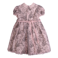 Pink All Over Embroidery in Mesh Fabric Dress 4