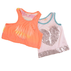 White Orange Funky Heart Sleeveless T-Shirt 1