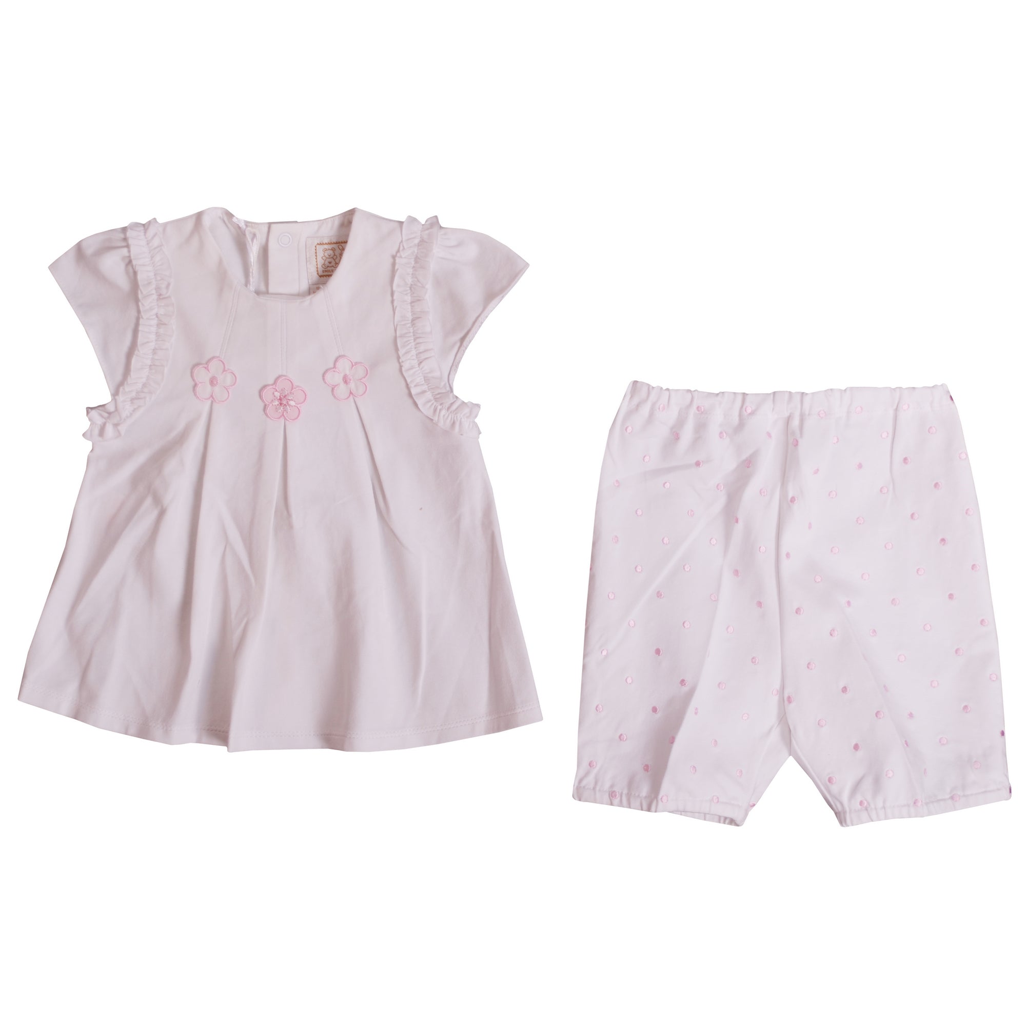 White Pink Two-piece stretch frilled jersey and short Top and Shorts Set 1