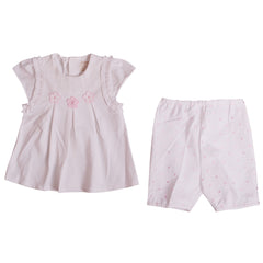White Pink Two-piece stretch frilled jersey and short Top and Shorts Set 1