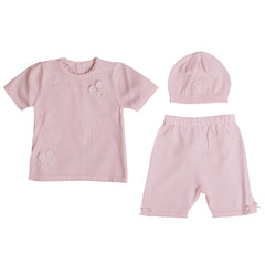 Pink Knitted Top and Short with Hat Top and Shorts Set 1