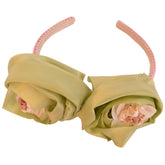 Pink Green Ivory Green Roses Hairband 1