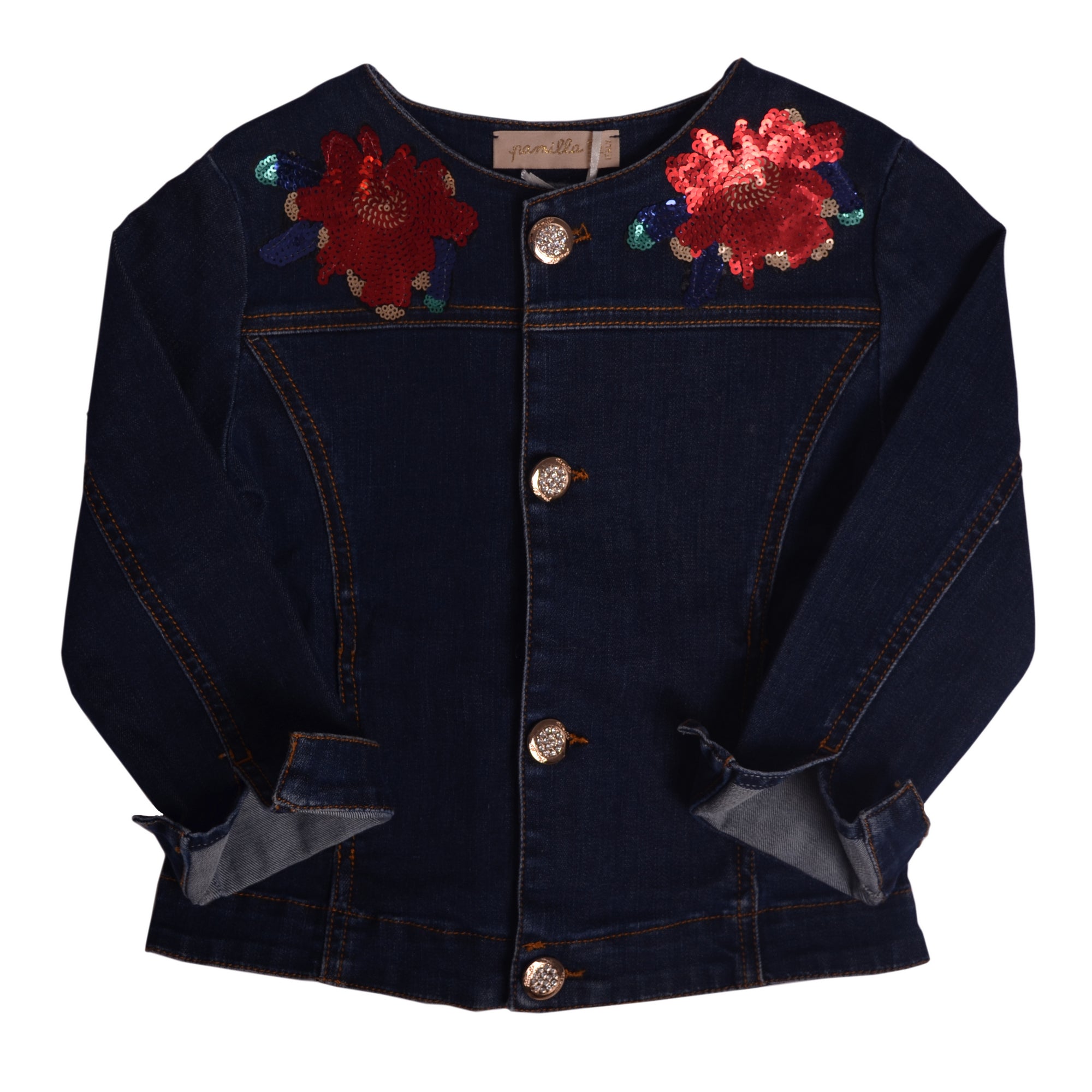 Navy Blue Sequined Flower Jacket 1