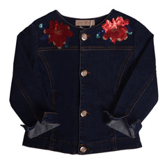 Navy Blue Sequined Flower Jacket 1
